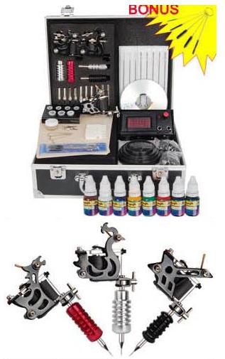 High Quality Professional Black LCD 3 Guns Tattoo Machine Kit