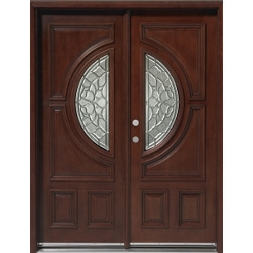 SaferWholesale Solid Wood Mahogany 30'' Center Moon Exterior Double Door Unit