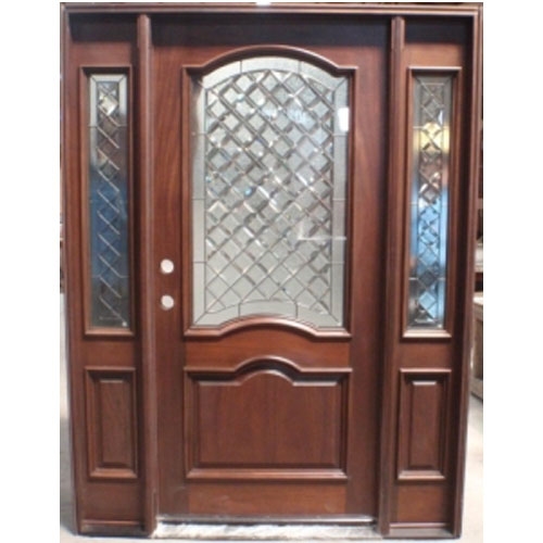 SaferWholesale Solid Wood Cherry Double Arch Contemporary Glass With Sidelights Exterior Pre-Hung Door