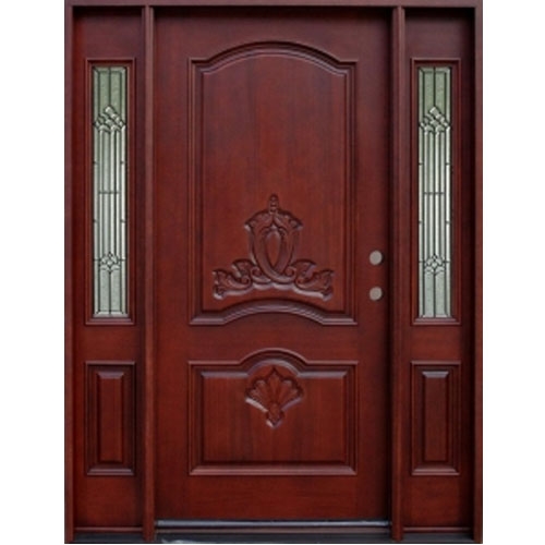 SaferWholesale Solid Wood Mahogany Double Arch Without Glass With Sidelights Exterior Pre-Hung Door