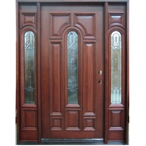 DDC Solid Wood Mahogany Center Arch With Sidelights Exterior Pre-Hung Door