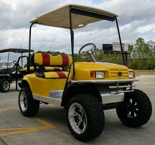 SaferWholesale EZ-GO Lifted Yellow & Red 36 Volt Electric Golf Cart