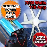 GSI Solar Power Generator Wind Hybrid 7000 Watt 110 Amp With Wind Turbine System