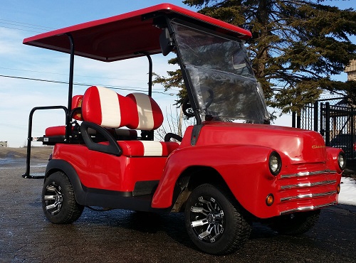 SaferWholesale 47' Old Truck Cherry Red Custom Club Car Golf Cart