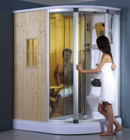 ICA Right Corner Fully Enclosed Steam Shower w/ Sauna Room, FM Stereo & Phone Adaptor