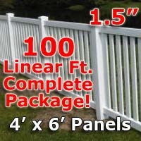 SaferWholesale 100 ft Complete Solid PVC Vinyl Closed Top Picket Fencing Package - 4' x 6' Fence Panels w/ 1.5