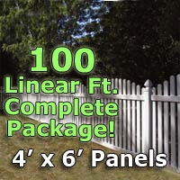 SaferWholesale 100 ft Complete Solid PVC Vinyl Open Top Arched Picket Fencing Package - 4' x 6' Fence Panels w/ 3