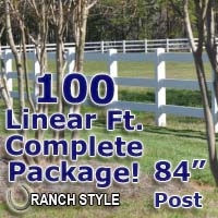 SaferWholesale 100 ft Complete Solid 3 Rail Ranch PVC Vinyl Fencing Package - Three Rail Fence