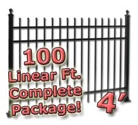 SaferWholesale 100 ft Complete Spear Top Residential Aluminum Fence 4' High Fencing Package