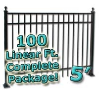 SaferWholesale 100 ft Complete Elegant Residential Aluminum Fence 5' High Fencing Package