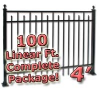 SaferWholesale 100 ft Complete Spear Smooth Top Residential Aluminum Fence 4' High Fencing Package