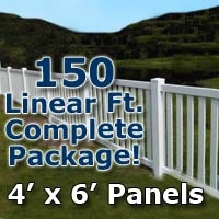 SaferWholesale 150 ft Complete Solid PVC Vinyl Closed Top Picket Fencing Package - 4' x 6' Fence Panels w/ 3