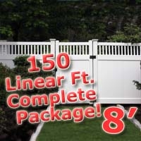 SaferWholesale 150 ft Complete Solid PVC Vinyl Privacy Fence 8' Wide Fencing Package w/ Accent Top