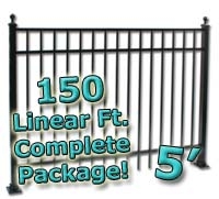 SaferWholesale 150 ft Complete Elegant Residential Aluminum Fence 5' High Fencing Package