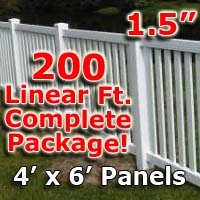 SaferWholesale 200 ft Complete Solid PVC Vinyl Closed Top Picket Fencing Package - 4' x 6' Fence Panels w/ 1.5