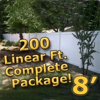 SaferWholesale 200 ft Complete Solid PVC Vinyl Privacy Fence 8' Wide Fencing Package