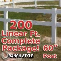SaferWholesale 200 ft Complete Solid 2 Rail Ranch PVC Vinyl Fencing Package - Two Rail Fence