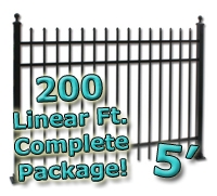 SaferWholesale 200 ft Complete Spear Top Residential Aluminum Fence 5' High Fencing Package