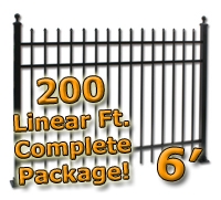 SaferWholesale 200 ft Complete Spear Top Residential Aluminum Fence 6' High Fencing Package
