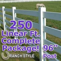 SaferWholesale 250 ft Complete Solid 4 Rail Ranch PVC Vinyl Fencing Package - Four Rail Fence