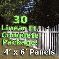 SaferWholesale 30 ft Complete Solid PVC Vinyl Open Top Arched Picket Fencing Package - 4' x 6' Fence Panels w/ 3