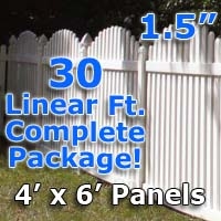 SaferWholesale 30 ft Complete Solid PVC Vinyl Open Top Arch Picket Fencing Package - 4' x 6' Fence Panels w/ 1.5