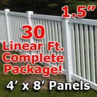 SaferWholesale 30 ft Complete Solid PVC Vinyl Closed Top Picket Fencing Package - 4' x 8' Fence Panels w/ 1.5