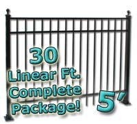SaferWholesale 30 ft Complete Elegant Residential Aluminum Fence 5' High Fencing Package