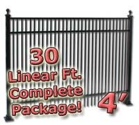 SaferWholesale 30 ft Complete Double Picket Residential Aluminum Fence 4' High Fencing Package