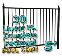 SaferWholesale 30 ft Complete Pool Code Residential Aluminum Fence 5' High Fencing Package