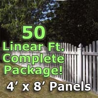 SaferWholesale 50 ft Complete Solid PVC Vinyl Open Top Arched Picket Fencing Package - 4' x 8' Fence Panels w/ 3
