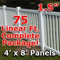 SaferWholesale 75 ft Complete Solid PVC Vinyl Closed Top Picket Fencing Package - 4' x 8' Fence Panels w/ 1.5