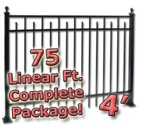 SaferWholesale 75 ft Complete Spear Smooth Top Residential Aluminum Fence 4' High Fencing Package
