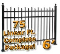 SaferWholesale 75 ft Complete Staggered Pickets Residential Aluminum Fence 6' High Fencing Package