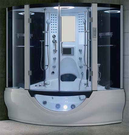 SaferWholesale Modern White Jetted Tub and Steam Shower Room - 64.1
