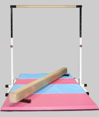 SaferWholesale 3'-5' White Adjustable Bar with 8' Tan Beam and 8' Folding Mat