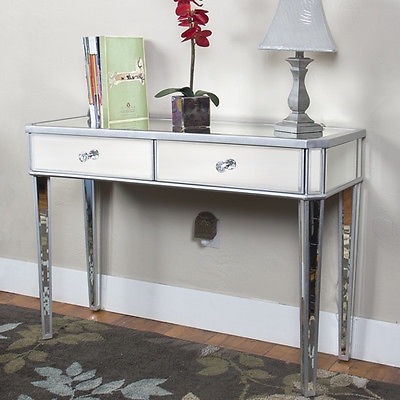 SaferWholesale Mirrored Console Table Vanity Desk Mirror Glam 2 Drawers Home Furniture