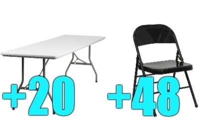 SaferWholesale Package of 48 Black Steel Frame Folding Chairs + 20 8ft Folding Tables