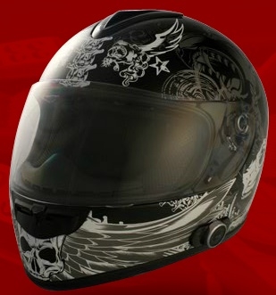 SaferWholesale Adult Dark Angel Black Full Face Motorcycle Helmet with Bluetooth (DOT Approved)