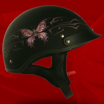 SaferWholesale Adult Butterfly Flat Black Half Helmet Cruising Helmet (DOT Approved)