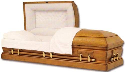 SaferWholesale Solid Wood Casket American Oak/Satin