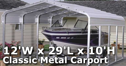 SaferWholesale 12'W x 29'L x 10'H Classic Metal Carport