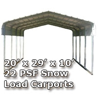 SaferWholesale 20'W x 29'L x 10'H 22 PSF Snow Load Classic Metal Carport