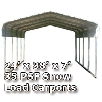 SaferWholesale 24'W x 38'L x 7'H 35 PSF Snow Load Classic Metal Carport