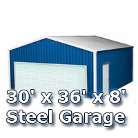 SaferWholesale 30' x 36' x 8' Steel Metal Enclosed Building Garage