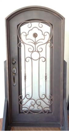 SaferWholesale 38 in. X 81 in. Single Wrought Iron Entry Door Curve Tempered Frosted Glass
