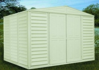 duramax 10.5 x 8 woodbridge vinyl shed + foundation