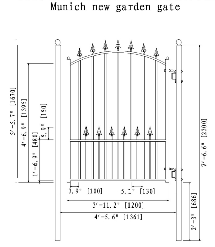 Munich Steel Pedestrian Garden Gate 5'