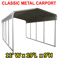 11'W x 19'L x  9'H Metal Car Port Storage Canopy Shelter With Steel Tube Frame