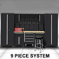 Garage Storage Cabinet System 9-Pcs Workshop Set Garage Cabinets and Storage System with Steel Cabinet Drawers, Workbench, Pegboard for Garage Tool Organization, Gray